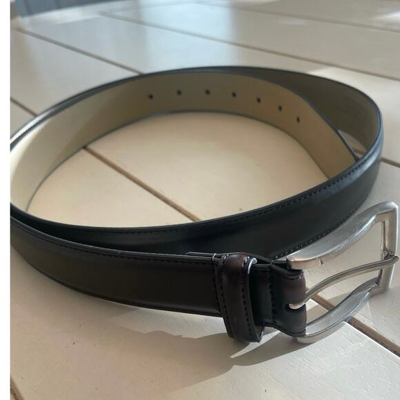 Black Leather Dress Belt, Size 46/48, Unknown Brand, B94 - Picture 3 of 4